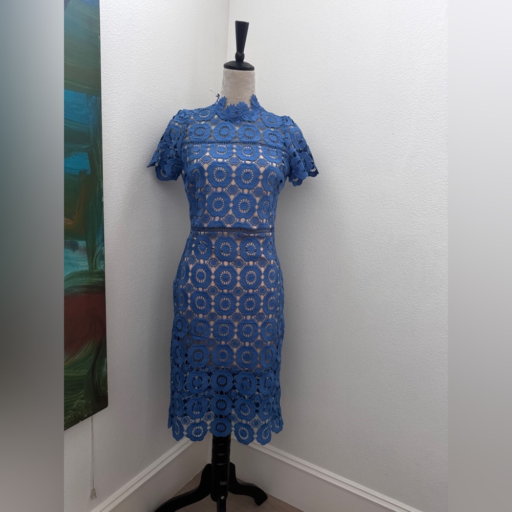Just Me Royal Blue Crochet Sheath Dress
